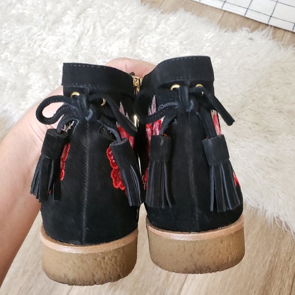 Kate Spade Bellville Black Ankle Booties with Pink Floral Design 10 - Picture 7 of 9